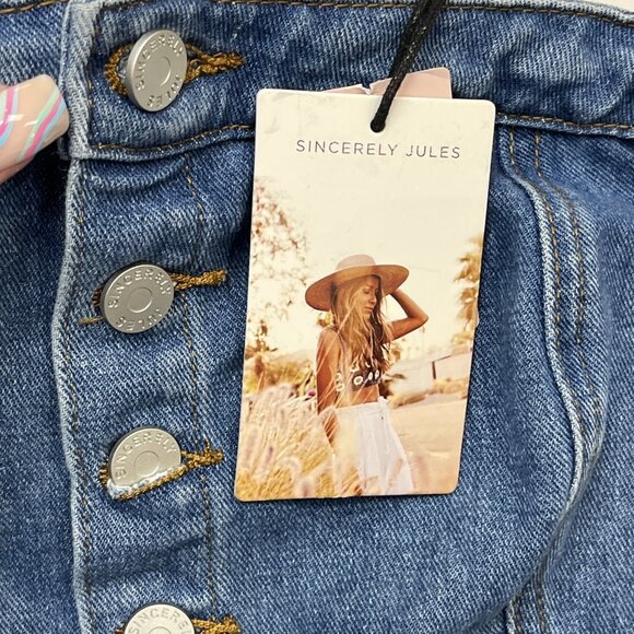 Sincerely Jules Y2K Dress Womens L Denim Strapless Cropped Wide Leg Smocked - Picture 10 of 14